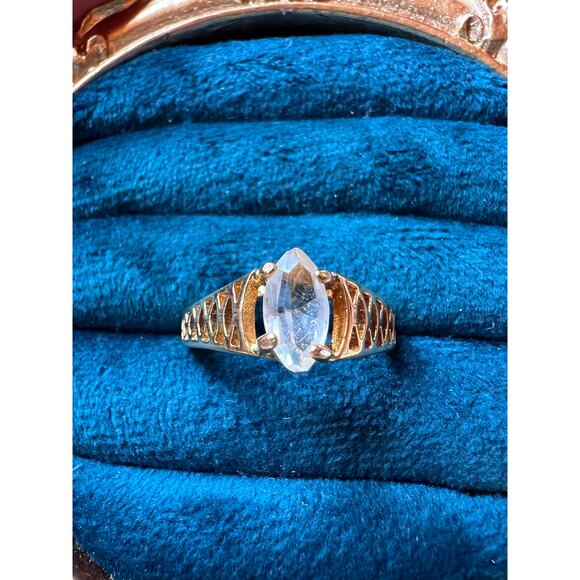 Unknown Jewelry - 18KT Gokd GE Marquise CZ Ring Size 9.75 Vintage Gold Tone Cocktail Jewelry